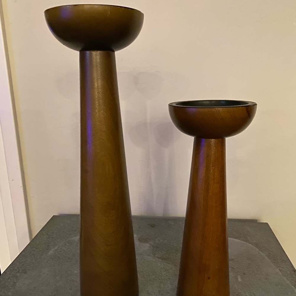 **Sold**Crate and Barrel wooden candle holders